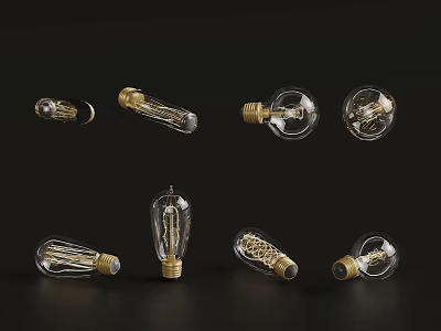 Vintage Light Bulbs Collection With Assorted Designs Transparent Glass And Gold Base 3d model