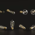 Vintage Light Bulbs Collection With Assorted Designs Transparent Glass And Gold Base