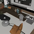 Modern Sofa Coffee Table Combination with Colorful Pillows Round Rug and Floor to Ceiling Windows