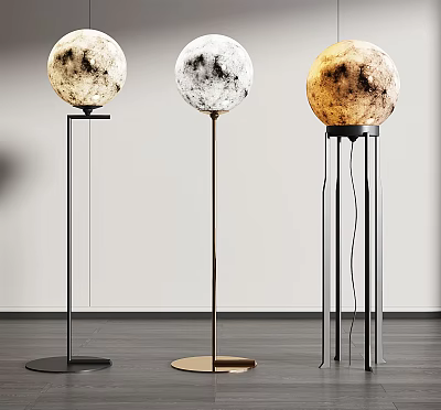 Modern Floor Lamps With Moon Textured Shades And Distinctive Metal Stands 3d model