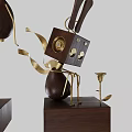Artistic Wooden Decorative Ornament Set With Rabbit Ear Figurines And Metal Stands