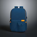 Blue Daily Use Backpack With Orange Accents And Practical Pockets