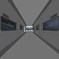 Modern Exhibition Hall Interior Design With Long Corridor Large Screens Hexagonal Floor And White Ceiling