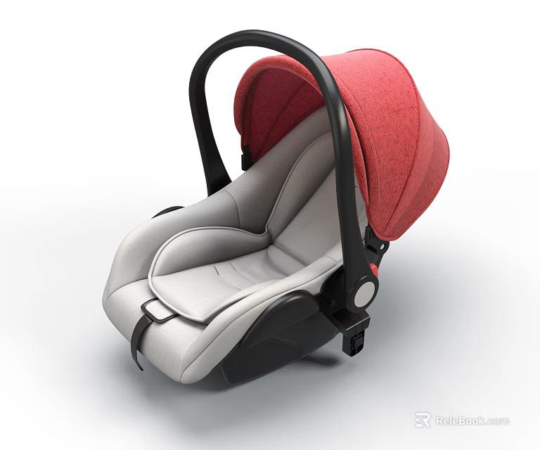 Modern Comfortable Baby Car Seat With Gray Cushion Red Canopy And Black Frame 3d model 