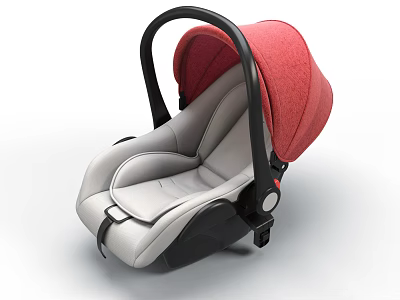 Modern Comfortable Baby Car Seat With Gray Cushion Red Canopy And Black Frame 3d model
