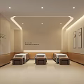 Relaxing SPA Sauna Room with Comfortable Massage Beds Decorative Paintings Green Plants and Soft Lighting
