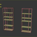 Two Modern Minimalist Shelving Units With White Metal Frame And Wooden Tiers