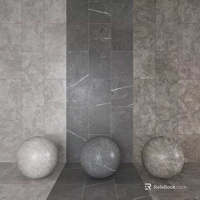 Gray Marble Wall Tile Design With Decorative Spheres In Front 3d model 