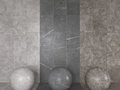 Gray Marble Wall Tile Design With Decorative Spheres In Front 3d model