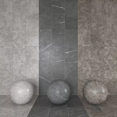 Gray Marble Wall Tile Design With Decorative Spheres In Front 3d model