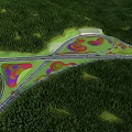 Highway Interchange Road Infrastructure Surrounded by Green Forest with Colorful Design Elements 3d model
