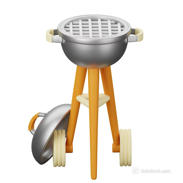 Portable Outdoor Metal Kitchen Cookware With Tripod Stand Grill Top Wheels And Lid 3d model 