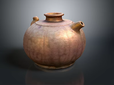 Sculpture Carving of Brown Ceramic Teapot with Rounded Shape Textured Surface and Handle Spout 3d model