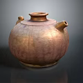 Sculpture Carving of Brown Ceramic Teapot with Rounded Shape Textured Surface and Handle Spout