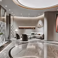 Luxurious Hotel Lobby Interior With Round Ceiling Marble Floor And Reception Desk