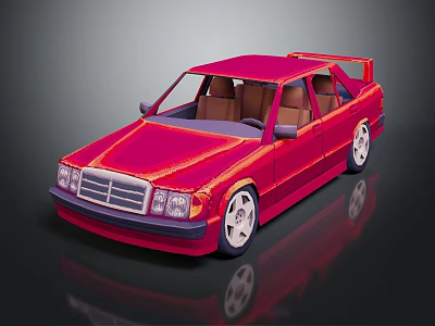 Red Vintage Sedan With White Wheels Brown Interior And Rear Spoiler 3d model