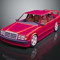 Red Vintage Sedan With White Wheels Brown Interior And Rear Spoiler