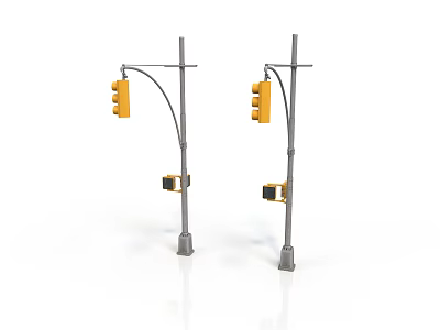 Urban Street Traffic Light Poles With Yellow Signals And Pedestrian Devices 3d model