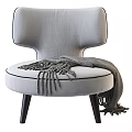 Elegant Modern Light Gray Linen Accent Chair With Tasseled Throw Blanket