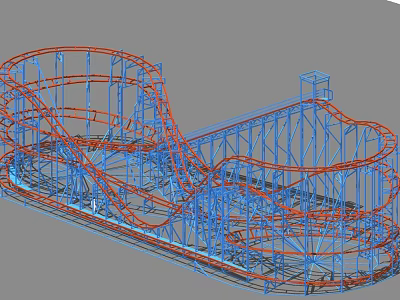 Thrilling Large Scale Roller Coaster With Red And Blue Tracks And Metal Support Frame 3d model