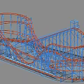 Thrilling Large Scale Roller Coaster With Red And Blue Tracks And Metal Support Frame