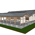 Traditional Chinese Ancient Architecture With Black Tiled Roof Wooden Columns White Walls And Green Grass
