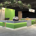 Bubble Tea Shop Interior With Green Wall Counter Menu Screens Hanging Plants And Drinks