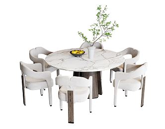 Modern Dining Table and Chair Combination Round Dining Table and Chair Combination 3d model