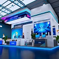 Modern Exhibition Booth With Company Logo Corporate Image Display And Digital Screens