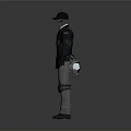 Tactical Character 3D Model With Dark Top Gray Pants Knee Pads And Backpack Standing Pose