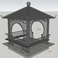 Traditional Chinese Metal Pavilion With Square Base Open Frame Benches And Decorative Top