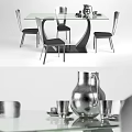 Modern Dining Table Set With Glass Top Chairs And Metal Pitcher Cups