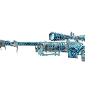 Frost Themed Sniper Rifle With Icy Texture Detailed Carvings And Red Glowing Eyes