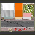 Miniature Street Scene Model With Two Story Building Orange Roof Single Story Awning Brick Wall Street Lamp Red Tables And Chairs