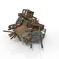 Pile of Old Wooden Furniture Broken Chairs Crates and Other Abandoned Items