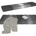 Gray Upholstered Modular Sofa Bench With Knitted Blanket And White Object 3d model