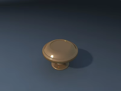 Round Beige Metallic Knob With Smooth Surface And Base For Cabinet On Dark Blue Background 3d model