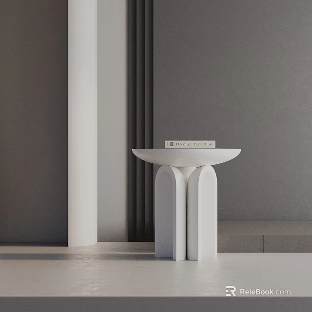 Modern White Side Table With Arched Pillar Base And Book On Top 3d model