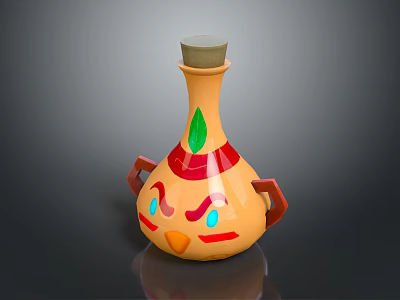 Yellow Decorative Furniture Piece With Cartoon Face Green Leaf And Red Accents 3d model