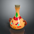 Yellow Decorative Furniture Piece With Cartoon Face Green Leaf And Red Accents