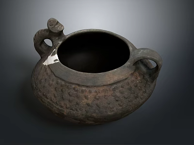 Antique Style Dark Colored Tea Vessel With Textured Surface And Two Handles 3d model