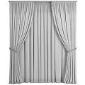 Beige Curtains with White Sheer Panels and Decorative Pom Pom Trim for Window