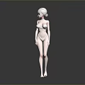 3D Rendered Woman in White Bikini with Short White Hair Standing on Grey Background