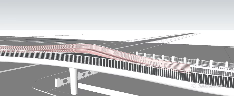 Curved Garden Landscape Bridge With Modern Railing And Pedestrian Pathway Design 3d model 