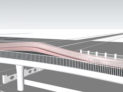 Curved Garden Landscape Bridge With Modern Railing And Pedestrian Pathway Design 3d model