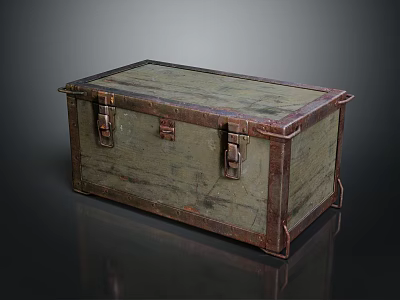 Vintage Wooden Trunk With Metal Latches Rustic Green Brown Storage Organizer For Daily Essentials 3d model