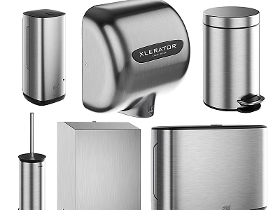 Modern Bathroom Accessories With Stainless Steel Trash Can Towel Holder Soap Dispenser And Storage Cabinet 3d model