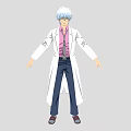 Man With White Hair Wearing White Coat Pink Shirt Tie Dark Pants And Brown Shoes
