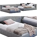 Gray Single Bed With Pink And Dark Pillows Blanket And Throw Pillow