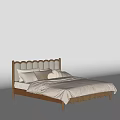 Minimalist Double Bed With Scalloped Headboard Wooden Frame And Light Colored Bedding
